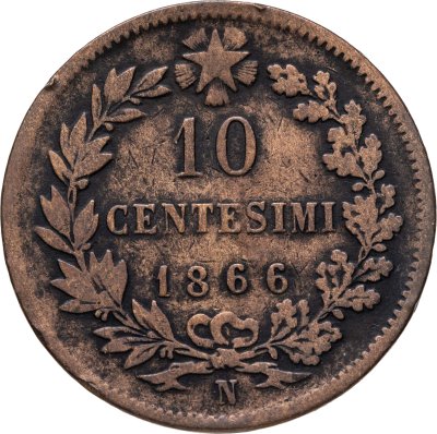 купить Италия 10 чентезимо (centesimi) 1866 N знак монетного двора: "N" - Неаполь