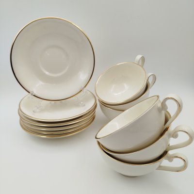 купить Набор чайных пар цвета слоновой кости на 6 персон, Mosa Maastrich, фаянс, золочение, Нидерланды, 1960-1980 гг.