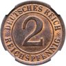 Купить Германия 2 рейхс пфеннига 1925 монетный двор "А" - Берлин в слабе ННР MS64