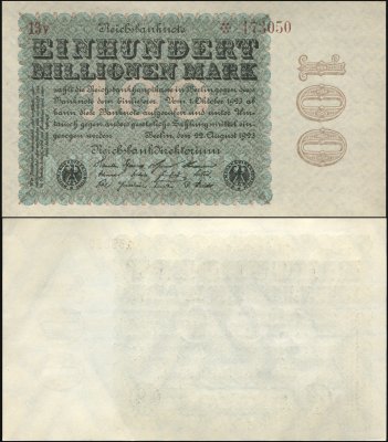 купить Германия [Веймарская респ.] 100000000 марок 22.08.1923 [Бумага Rb.106j]