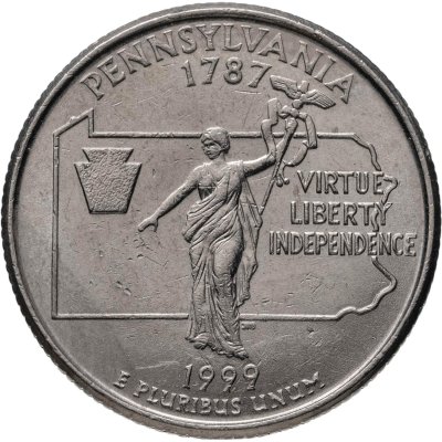купить США 25 центов (квотер, 1/4 доллара, quarter dollar) 1999 P Пенсильвания (Pennsylvania)