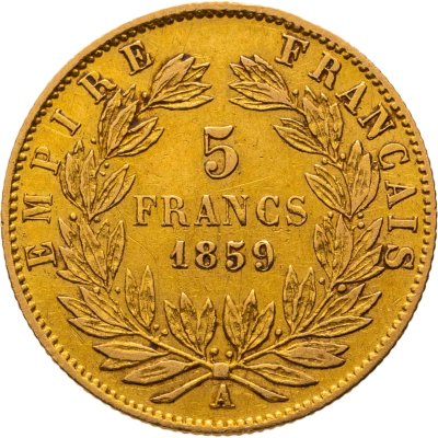 купить Франция 5 франков (francs) 1859 A Наполеон III Золото