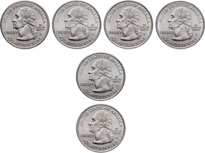 купить США набор монет 1/4 доллара (25 центов, квотер) 2009 из серии "Штаты и Территории" Двор D (6 штук, UNC)