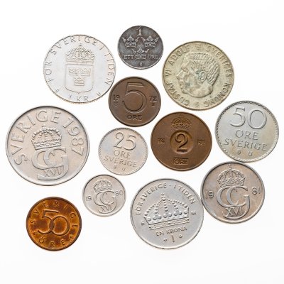 купить Швеция набор из 12 монет 1, 2, 5, 10, 25, 50 эре (ore) , 1, 5 крон 1947-2007