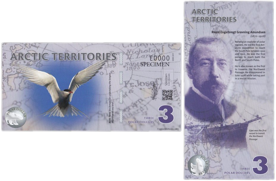 Банкнота сувенирная банкнота Арктические территории 3 доллара 2011 ...