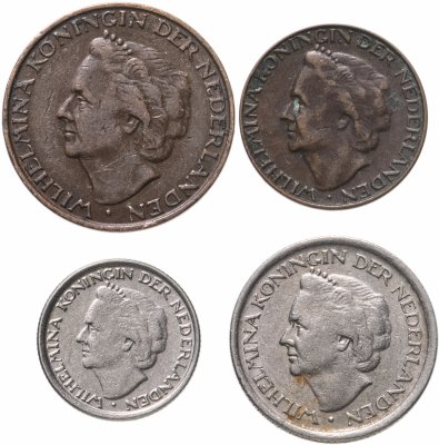 купить Нидерланды, набор из 4 монет 1948 года, Королева Вильгельмина