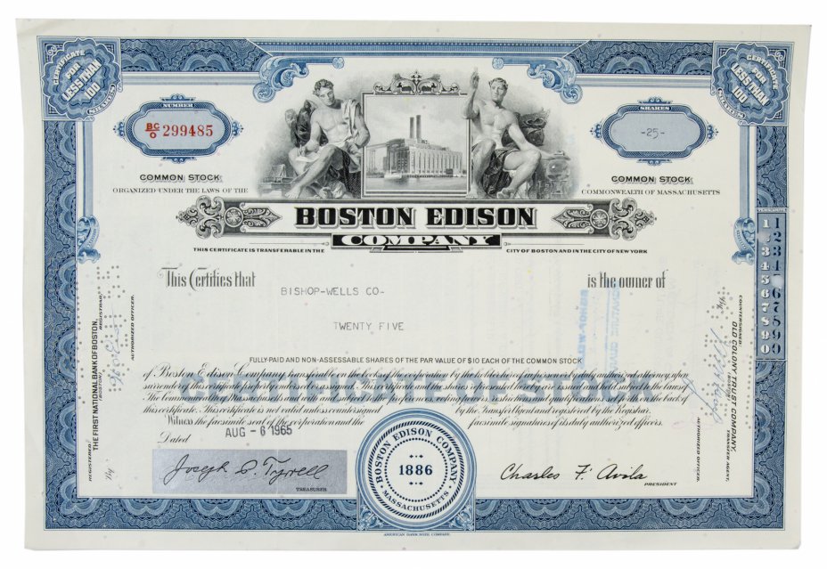 купить Акция США BOSTON  EDISON 1965 г.