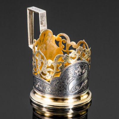 купить Подстаканник с растительным декором и прорезным бортом, металл, чернь, золочение, СССР, 1950-1980 гг.