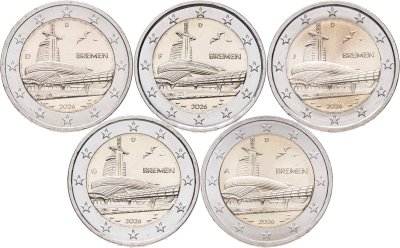 купить Германия 2 евро 2026 "Бремен (музей климатических зон в г.Бремерхафен)", набор из 5-ти дворов A, D, F, G, J