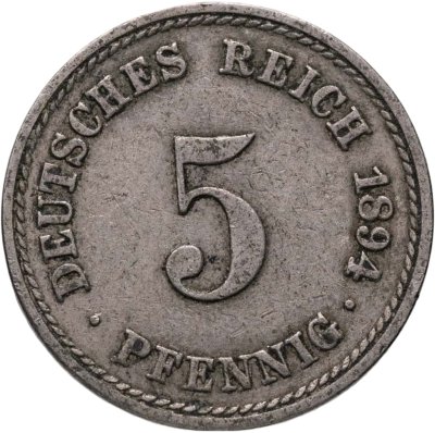 купить Германия 5 пфеннигов (pfennig) 1894 A знак монетного двора: "A" - Берлин
