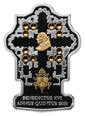 купить Острова Кука 5 долларов 2010 "5-й год понтификата папы Бенедикта XVI", в футляре