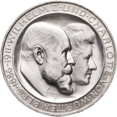 купить Германия (Империя) 3 марки (mark) 1911 F 25 лет свадьбе Вильгельма II Вюртембергского и Шарлотты Шаумбург-Липпской