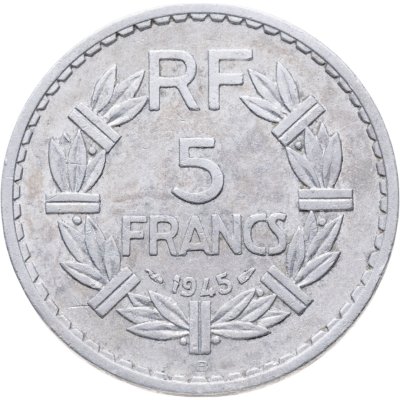 купить Франция 5 франков (francs) 1945 B Алюминий /серый цвет/ знак монетного двора: "B" - Бомон-ле-Роже