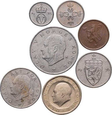 купить Норвегия набор монет для обращения 1973-1991 (7 штук, полный номинальный ряд)