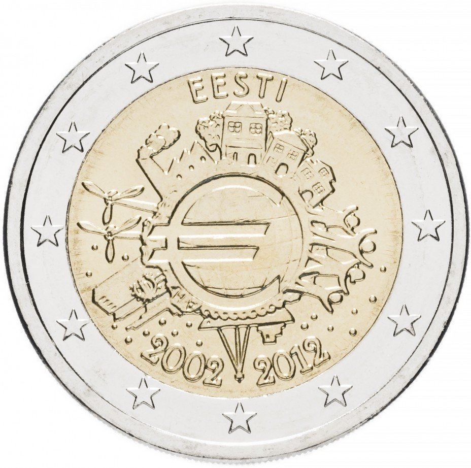 купить Эстония 2 евро 2012 "10 лет наличному обращению евро"