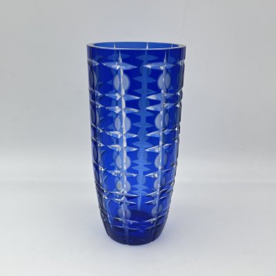 купить Ваза "Подарочная" синего цвета с геометрическим декором, стекло, алмазная грань, Стекольный завод «Красный май», СССР, 1950-1980 гг.