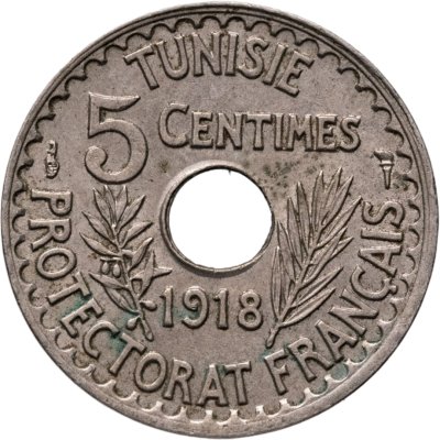 купить Тунис 5 сантимов (centimes) 1918