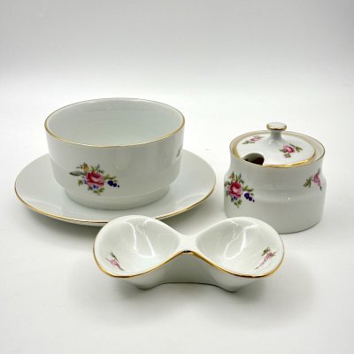 купить Набор для специй с цветочным декором (соусник, горчичница и менажница), фарфор, деколь, золочение, Bohemia (Neurohlau), Чехословакия, 1970-1990 гг.