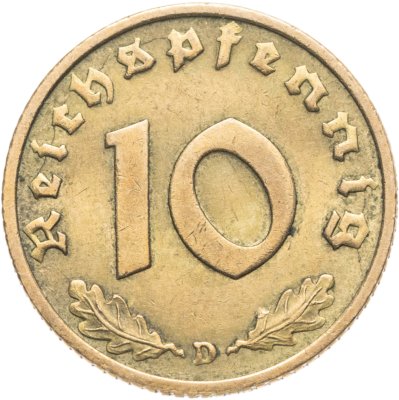 купить Германия, Третий рейх 10 рейхспфеннигов 1937, знак монетного двора "D"
