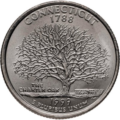 купить США 25 центов (квотер, 1/4 доллара, quarter dollar) P 1999 Коннектикут (Connecticut), знак монетного двора "P" - Филадельфия