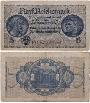 купить Германия, Третий Рейх 5 рейхсмарок 1940-1945