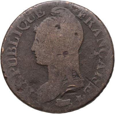 купить Франция 5 сантимов 1796-1797, 5 год республиканского календаря, знак монетного двора "А" - Париж