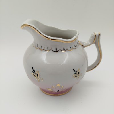 купить Молочник из сервиза "Барбарис" в розовом оттенке, фарфор, крытье, золочение, Дмитровский фарфоровый завод (ДФЗ Вербилки), СССР, 1954-1965 гг.