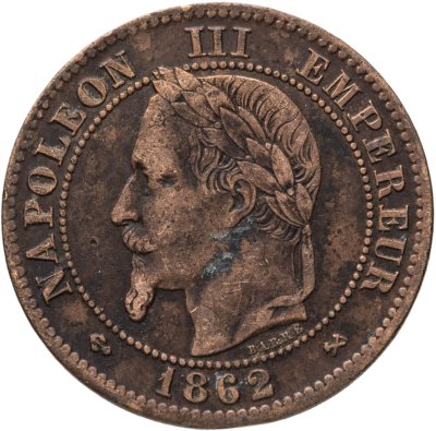 купить Франция 2 сантима (centimes) 1862, знак монетного двора: "K" - Бордо