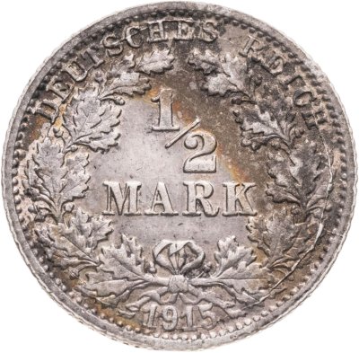 купить Германия 1/2 марки 1915, знак монетного двора: "F"