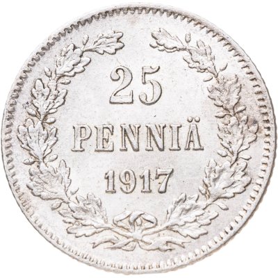купить 25 пенни (pennia) 1917 S гербовый орёл без корон, Российская Финляндия