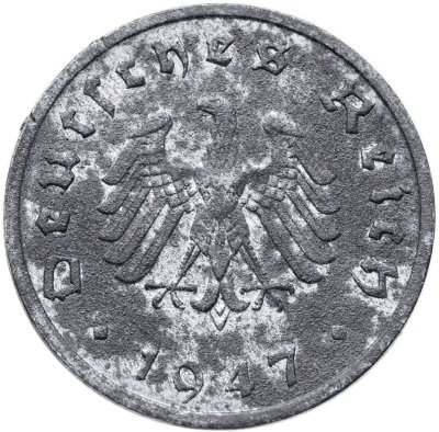 купить Германия, послевоенная оккупация 10 рейхспфеннигов (reichspfennig) 1947, знак монетного двора: "F" - Штутгарт