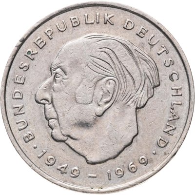 купить Германия, ФРГ 2 марки (mark) 1972 J "Теодор Хойс, 20 лет Федеративной Республике (1949-1969)"