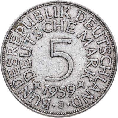 купить Германия 5 марок (deutsche mark) 1959 J знак монетного двора: "J" - Гамбург