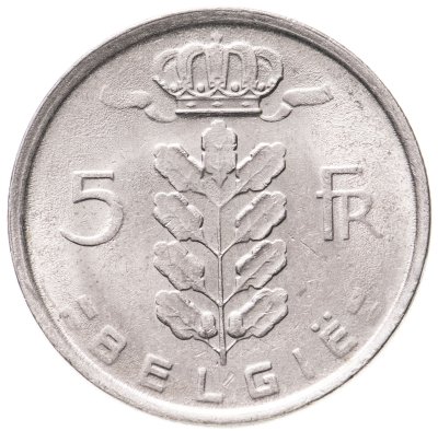 купить Бельгия 5 франков (franc) 1977 надпись на нидерландском- 'BELGIE'