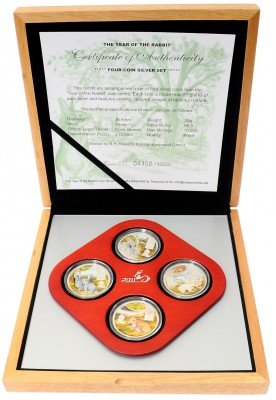 купить Острова Кука набор монет 2 доллара 2011 "Год кролика", в коробке, с сертификатом
