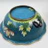 Купить Ваза глубокая (фруктовница, конфетница) с цветочным декором на бирюзовом облачном фоне, латунь, перегородчатая эмаль (клуазоне), Китай, 1950-1970 гг.