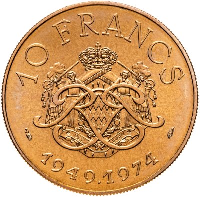 купить Монако 10 франков (francs) 1974 "25 лет правления Князя Ренье III"