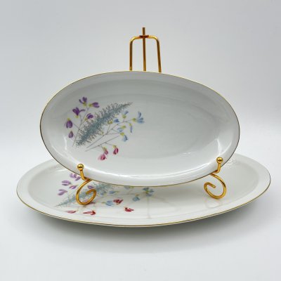 купить Набор из 2-х селёдочниц, украшенных изображением полевых цветов, Porzellanwerke Könitz (OPK), фарфор, деколь, золочение, ГДР, 1954-1962 гг.