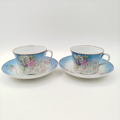 купить Набор из 2 чайных пар с декором из полевых цветов, фарфор, крытье, деколь, золочение, Российская империя, 1880-1910 гг.