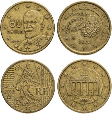 купить Набор 50 евроцентов 2000 - 2002 Четыре страны Евросоюза