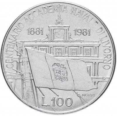 купить Италия 100 лир 1981 "100 лет со дня основания Морской Академии в Ливорно"