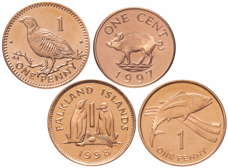 купить Британские заморские территории набор 1-пенсовых и 1-центовых монет 1997-2000 (4 штуки)