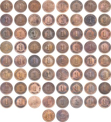купить Германия набор из 66 монет 1 пфенниг с 1874-1912 (не по порядку, разные годы)