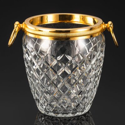 купить Ведро для шампанского с золотистой окантовкой, стекло, резьба, металл, Западная Европа, 1970-1990 гг.
