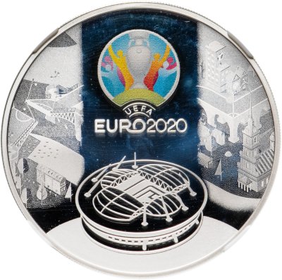 купить 3 рубля 2021 Proof УЕФА Чемпионат Европы по футболу 2020 (кубок UEFA EURO-2020) в слабе ННР PF69