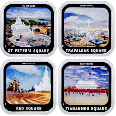 купить Тувалу 1 доллар 2013 набор из 4-х монет "Всемирно известные площади", в футляре с сертификатом