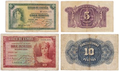 купить Набор Испания 5 и 10 песет 1935 (2 боны)