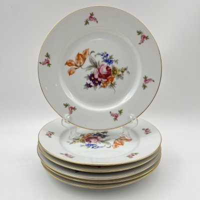 купить Набор из шести закусочных тарелок с цветочным декором, фарфор, деколь, золочение, Bohemia (Neurohlau), Чехословакия, 1970-1990 гг.