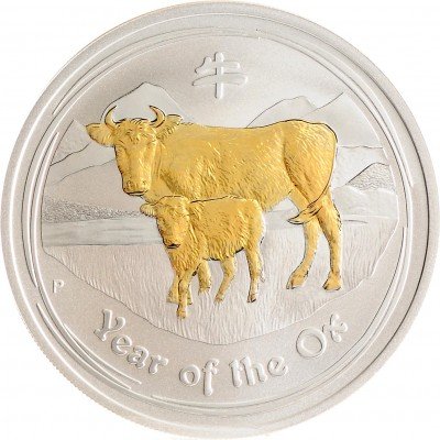 Купить Австралия 1 доллар 2009 "Год быка" с позолотой