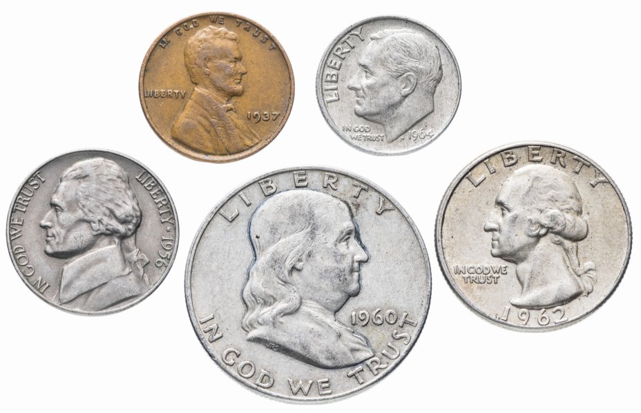 купить США комплект из 5 монет от 1 до 50 центов 1930-1964 гг.